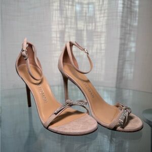 Stuart Weitzman Nude Ankle Strap Heels with Bow